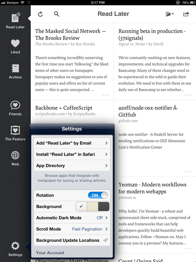 Settings Popover