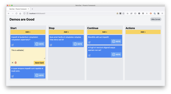 Sample of current board with editable content cards.