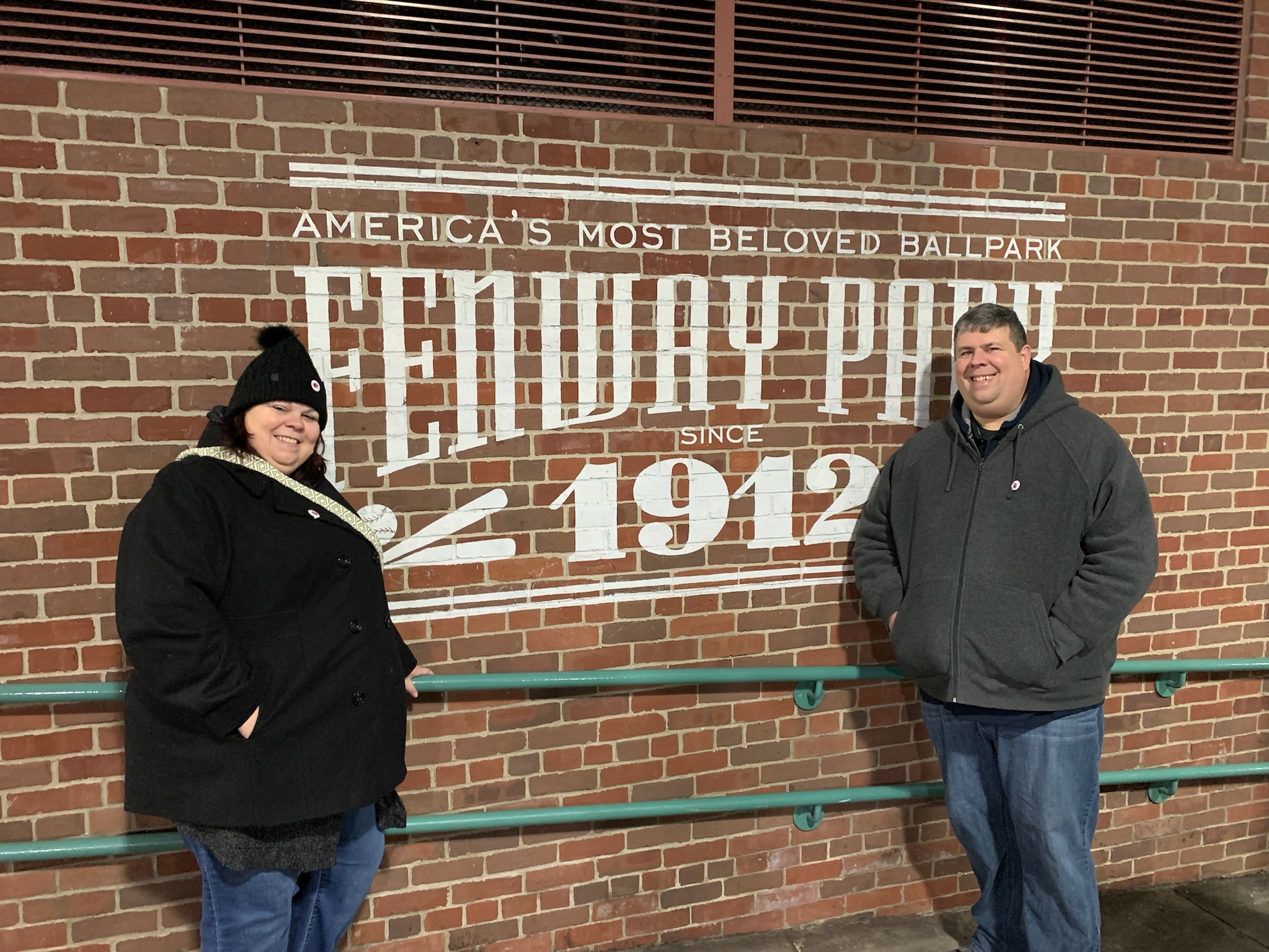 mike and michelle in front of Fenway Park sign